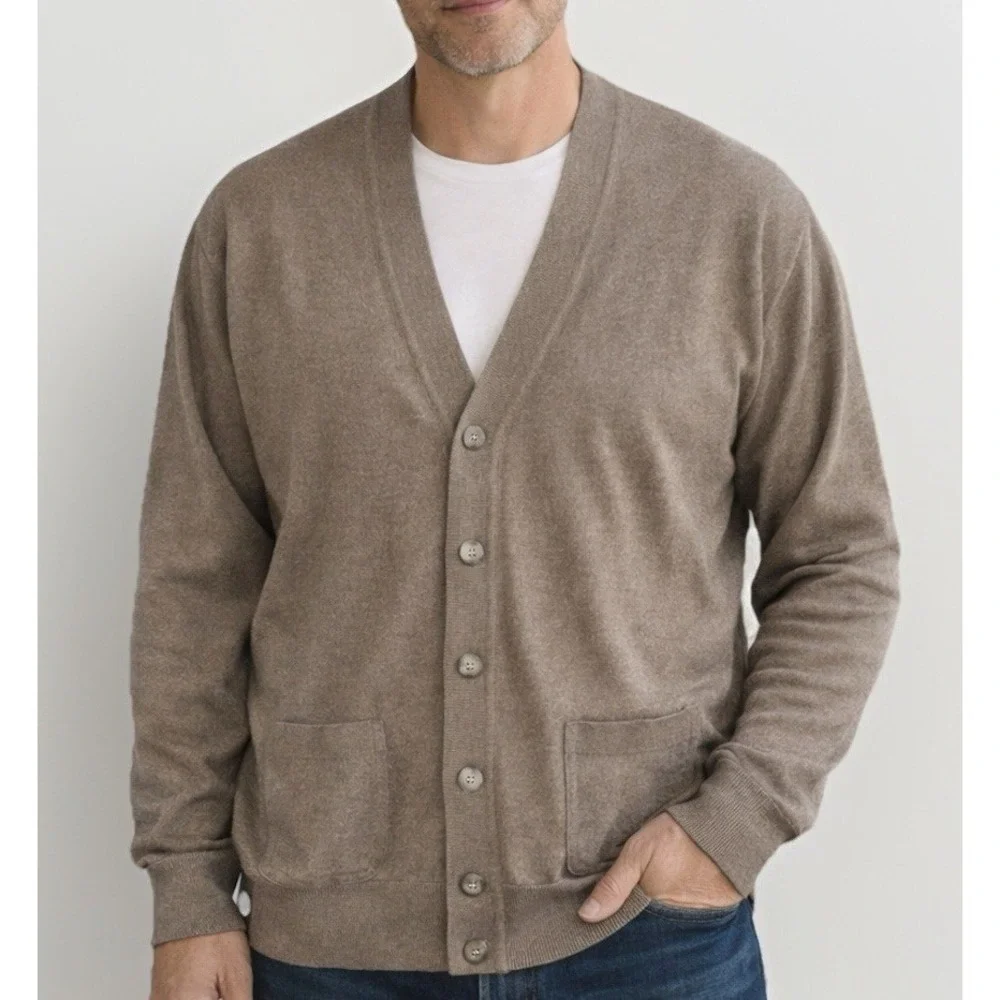 VTG Precious Wool 2 Cardigan Sweater Men L Brown Grandpa Heritage Light Academia